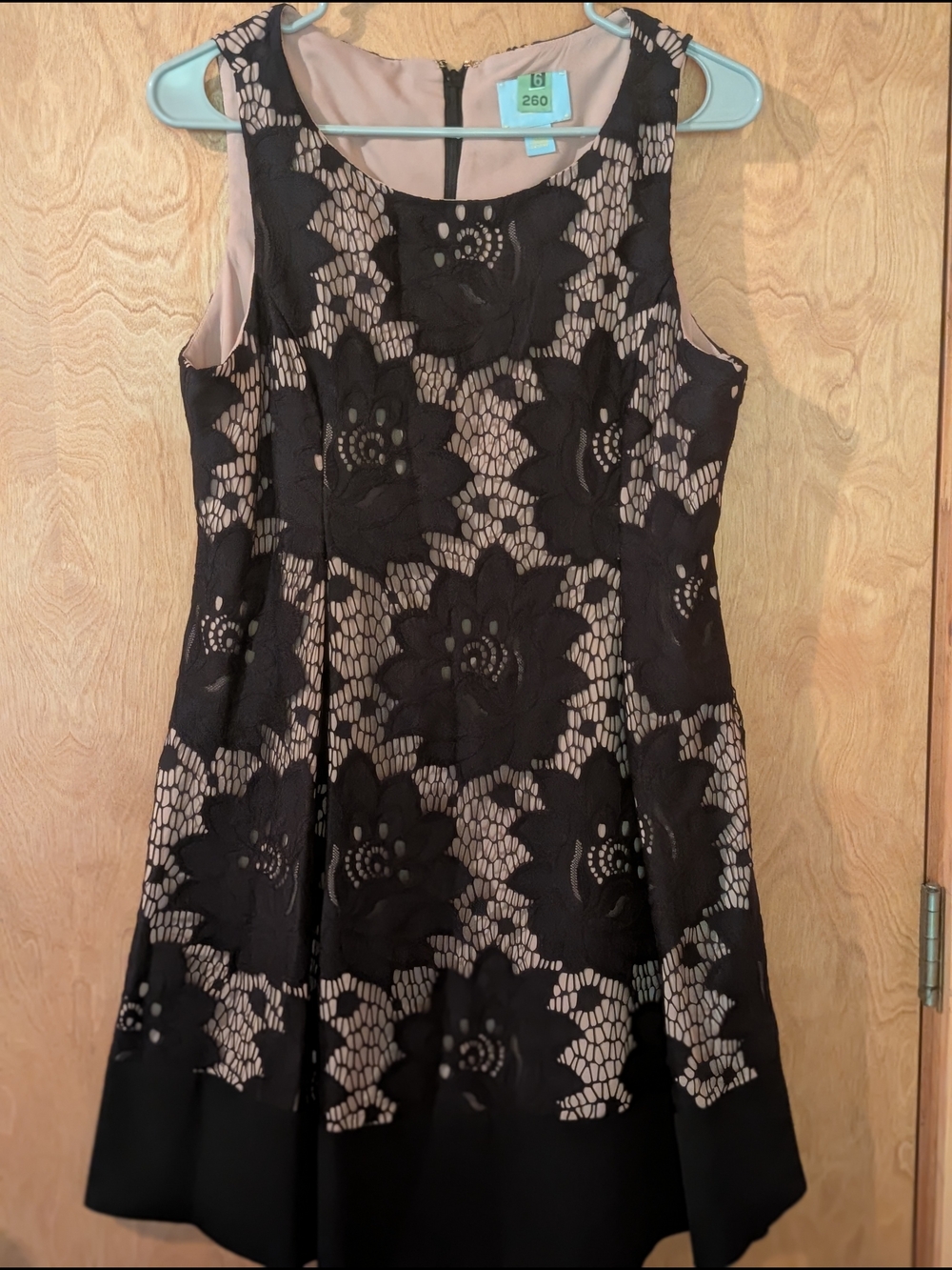 CeCe Black Floral Lace Mini Dress with Nude Lining